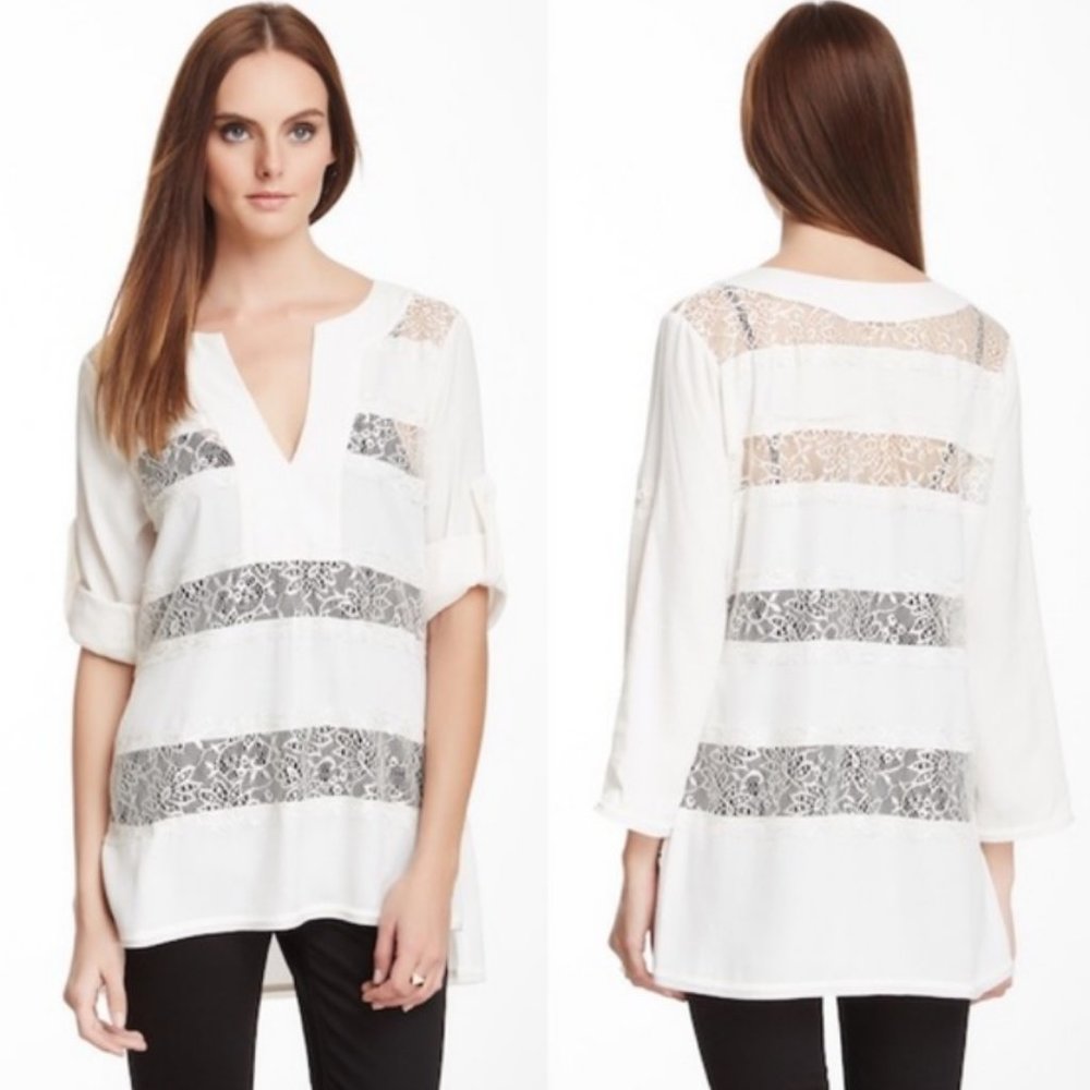 BCBGMAXAZRIA ERID LACE STRIPE Blouse